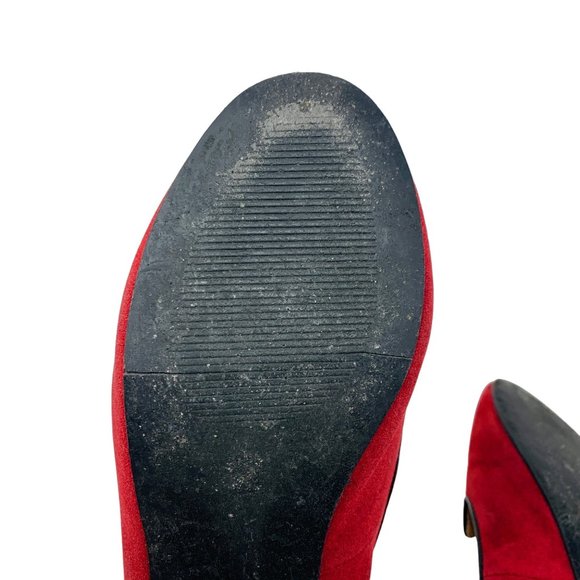 C Label Cat Face Loafer Flats Burgundy Red Faux Suede Women's Shoes 9 - Picture 12 of 13